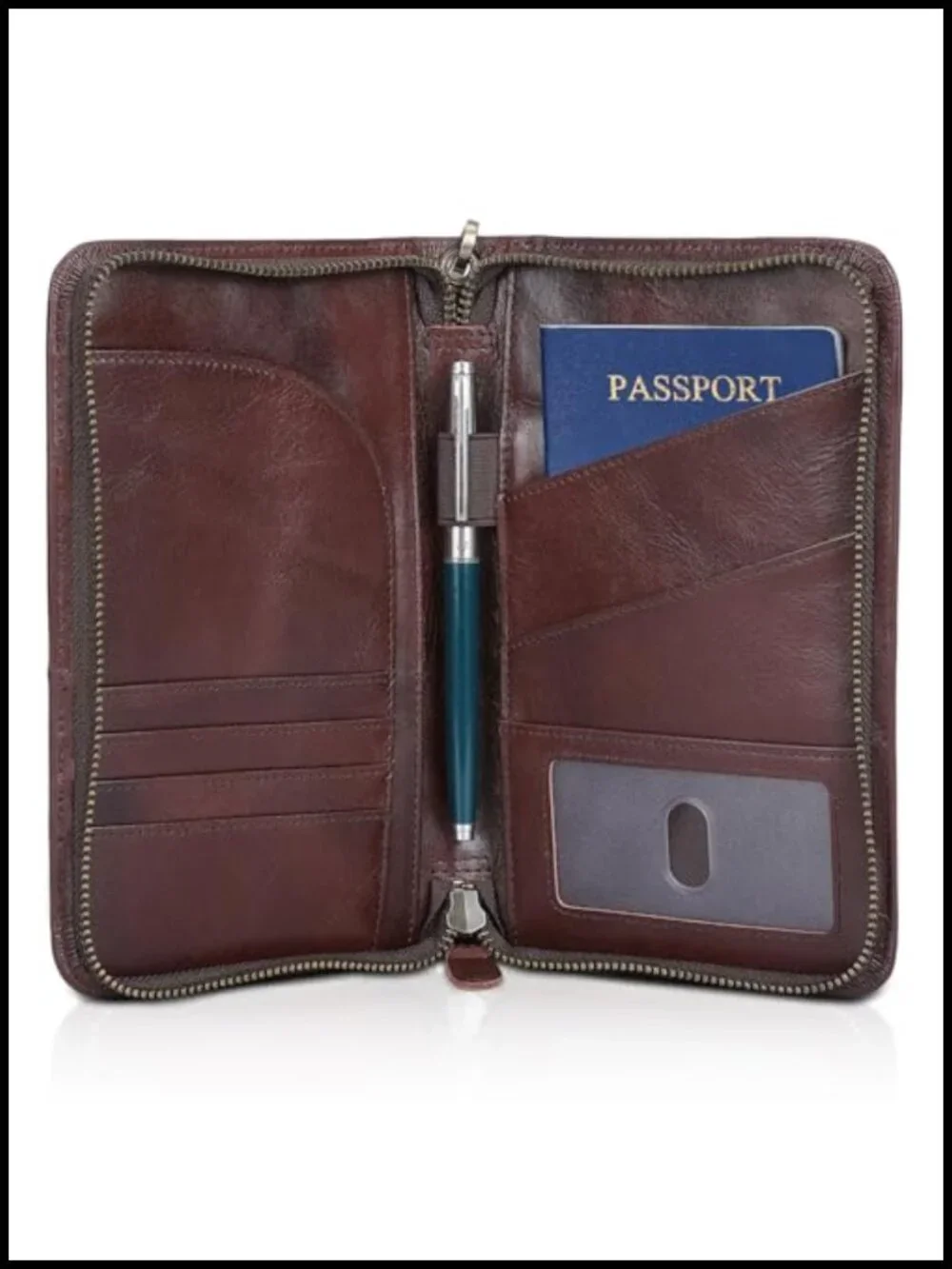 Full Grain Leather Passport Holder RFID Blocking Travel Document Organizer